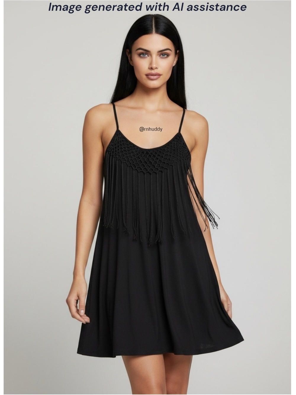 Raviya L black fringe mini dress